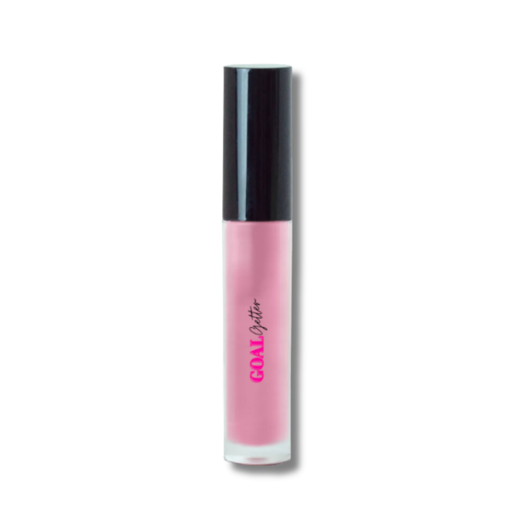 Pink lip gloss on a white background