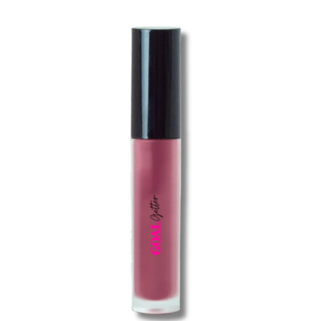 Lip gloss with black cap and pink lip gloss on white background