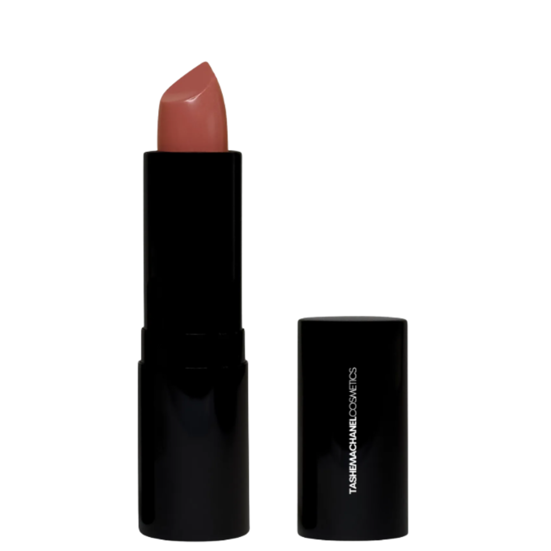 Lipstick with black casing and visible brand name on a white background